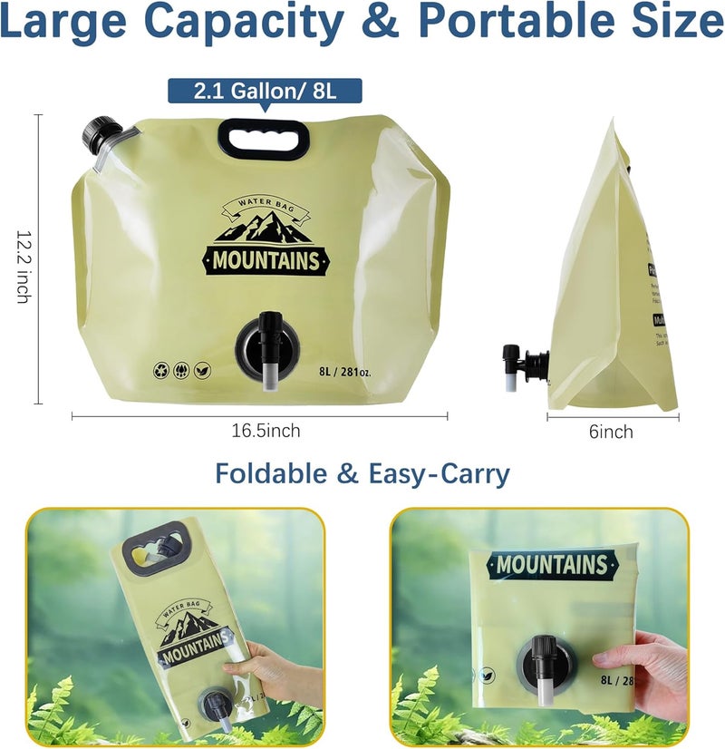 Coipdfty Water Jug Camping 2.1 Gallon Collapsible with Spigot, BPA Free Portable Water Pouch Foldable Water Bags for Outdoor Hiking, Travel and Emergency & Water Storage Containers (Beige-1Pcs) - Image 2